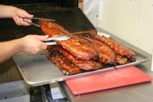 Slabs of barbecued meat from the ovens of Red Rock Cafe and Back Door BBQ