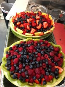 Large bowls of fruit salad for catering at Red Rock Cafe and Back Door BBQ