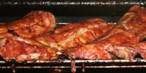 Racks of delicious looking barbecue ribs